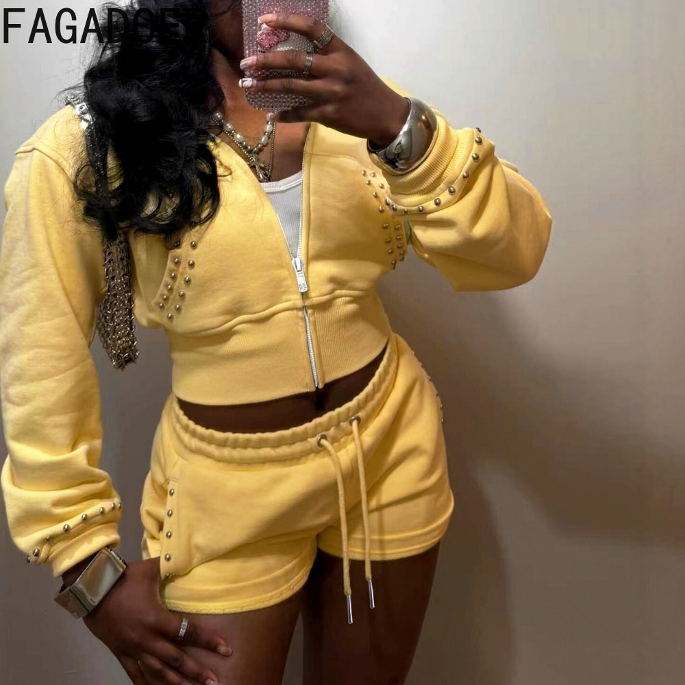 Women'S Fashion Zip Hoodie - FAGADOER Casual Daily Sports 2 Piece