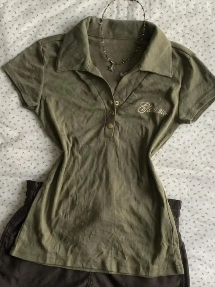 Women'S Fashion From The 90S - Y2k Vintage Polo Shirt Woman Gothic