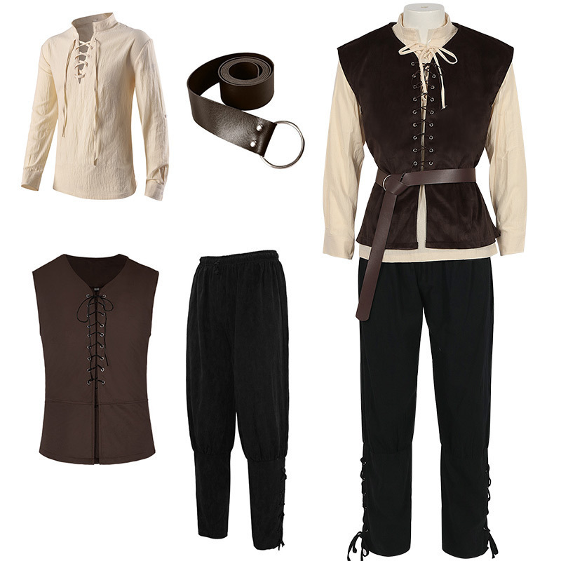 Belted Shirt Dress - 4 Pcs Men's Halloween Renaissance Costume