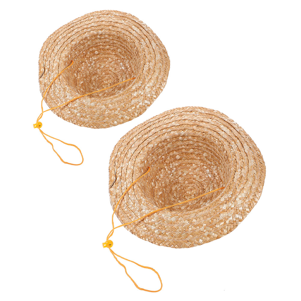 Straw Hat Summer - 2Pcs Kids Sun Hat Natural Straw