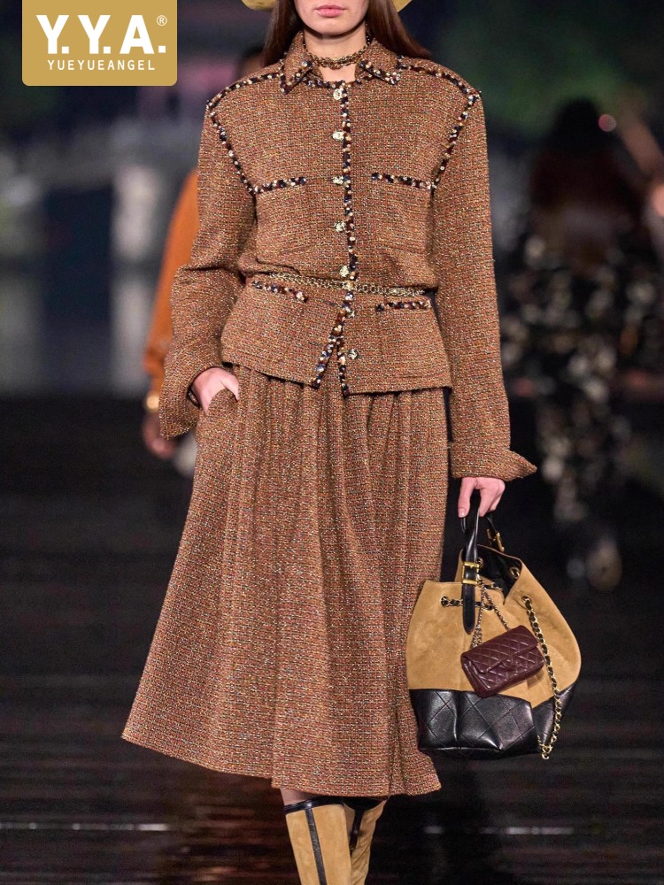 Women'S Fashion Essentials - Female Elegant Turndown Collar Sequin Tweed