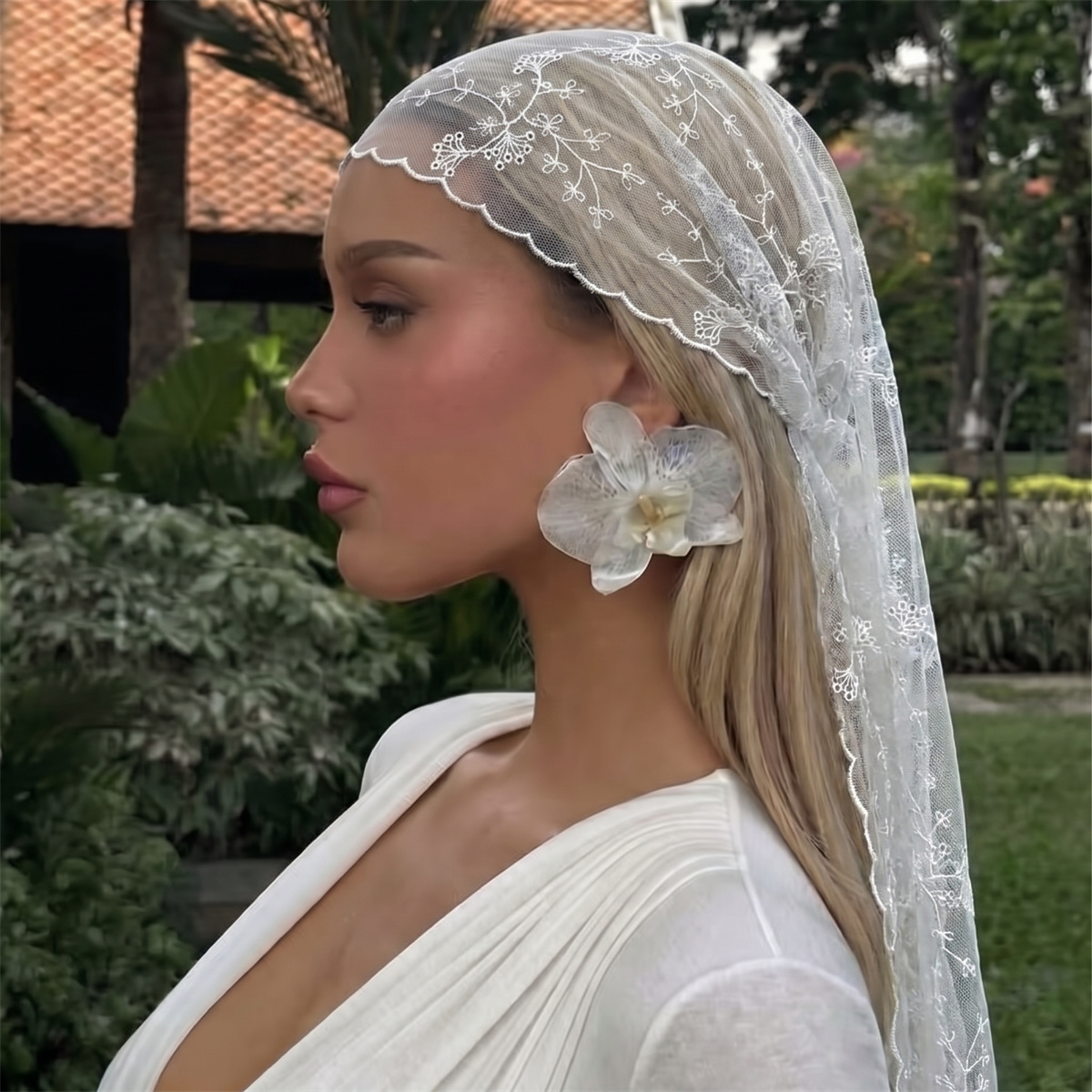 White Floral Lace Mesh Headsca - огляд і ціна Women Fashion Necktie