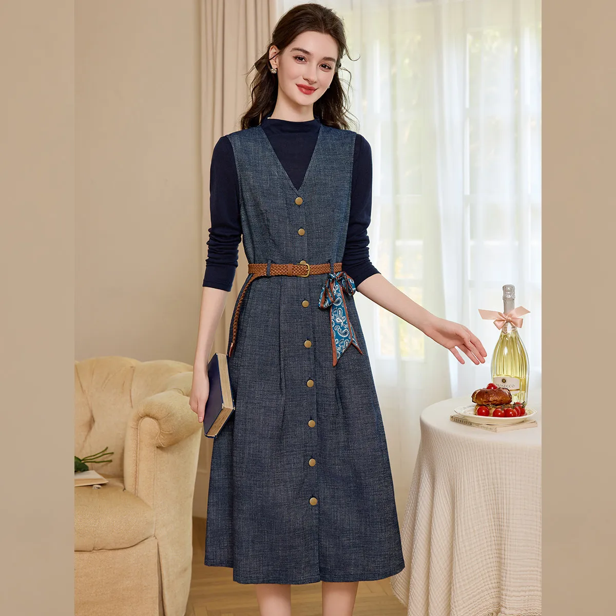 LOUISYAO High Collar Top & Dre - огляд і ціна Belted Shirt Dress