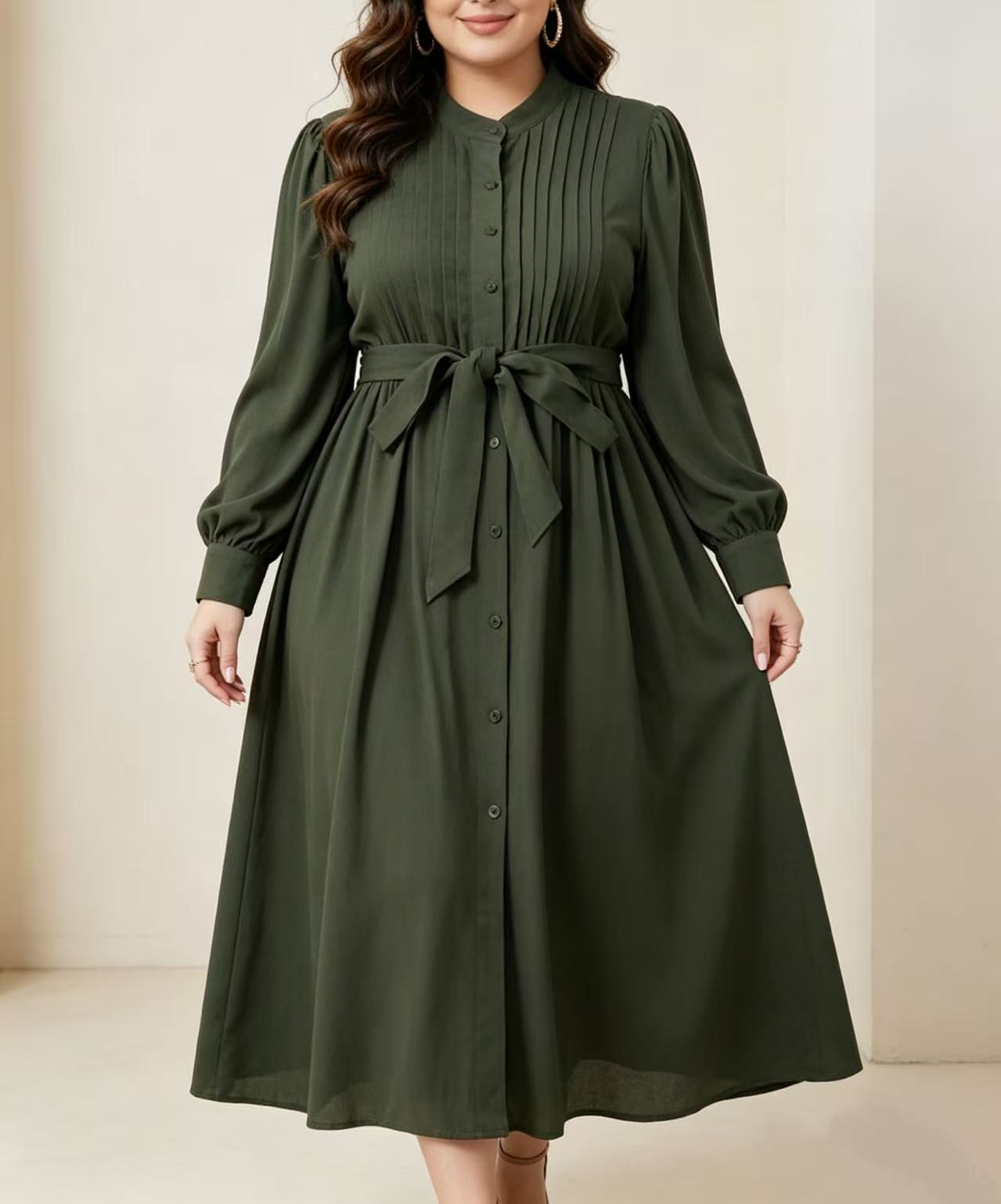 Plus size women's army green p - огляд і ціна Belted Shirt Dress