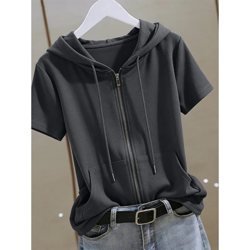 Women Summer Zip‑Up Short Slee - огляд і ціна Women'S Fashion Zip Hoodie