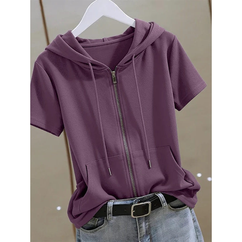 Women Summer Zip‑Up Short Slee - огляд і ціна Women'S Fashion Zip Hoodie
