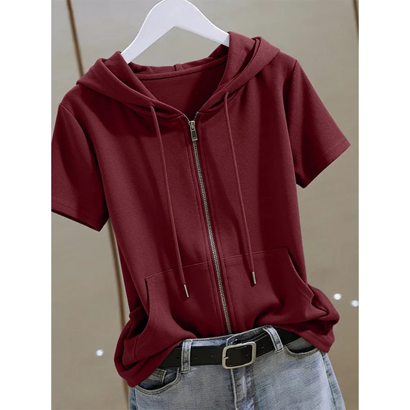 Women Summer Zip‑Up Short Slee - огляд і ціна Women'S Fashion Zip Hoodie