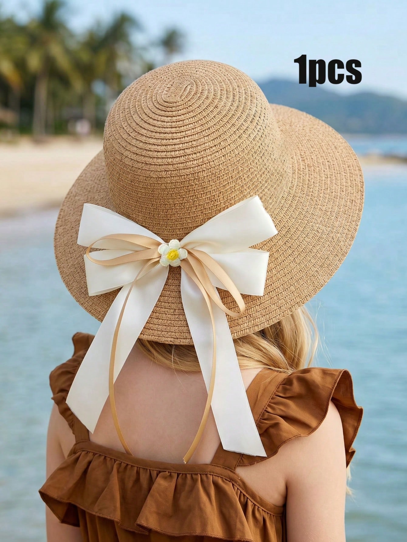 1Pc 3-8Y Girls Coffee Bow Stra - огляд і ціна Straw Hat Summer